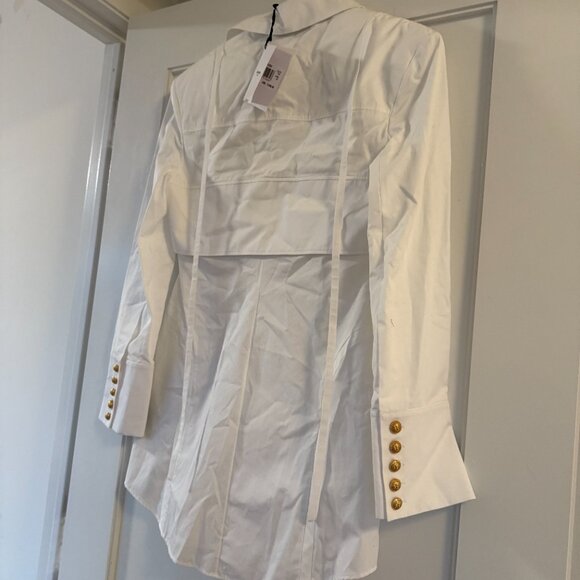 NWT Balmain Mini Shirt Dress Button Down Cotton Poplin White Sz 40 - Picture 8 of 9